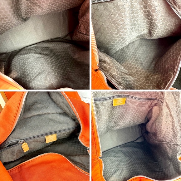 GUCCI Orange cloth canvas overnight duffel weekender crossbody bag with β¦ - Picture 15 of 16